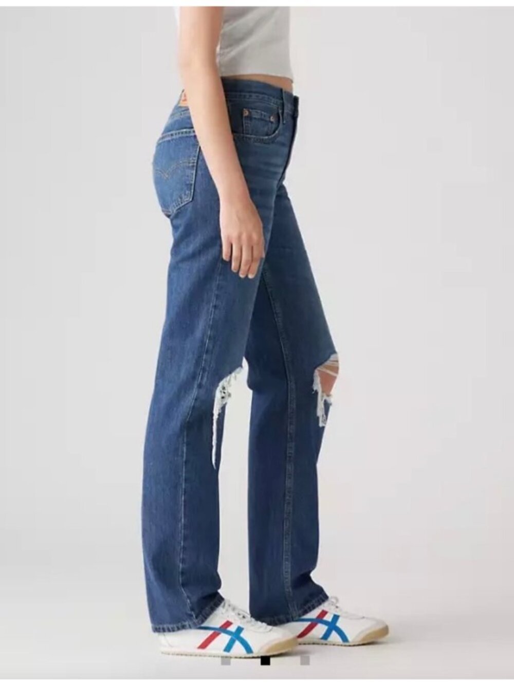 Levi’s Low Pro Straight Medium Wash Distressed Denim Jeans Size 27 - Picture 2 of 12